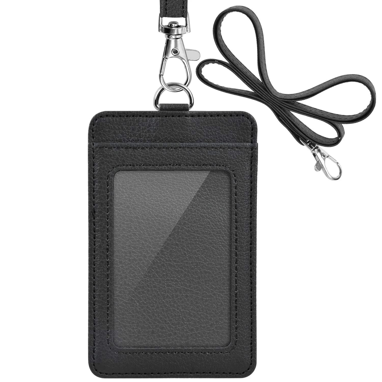 Life-Mate PU Leather ID Badge Holder with Clear ID Window & PU Leather Lanyard in Black | Durable, Stylish & Versatile