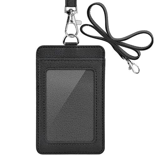 Life-Mate PU Leather ID Badge Holder with Clear ID Window & PU Leather Lanyard in Black | Durable, Stylish & Versatile thumbnail 1