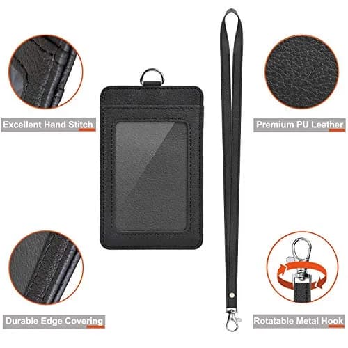 Life-Mate PU Leather ID Badge Holder with Clear ID Window & PU Leather Lanyard in Black | Durable, Stylish & Versatile thumbnail 2