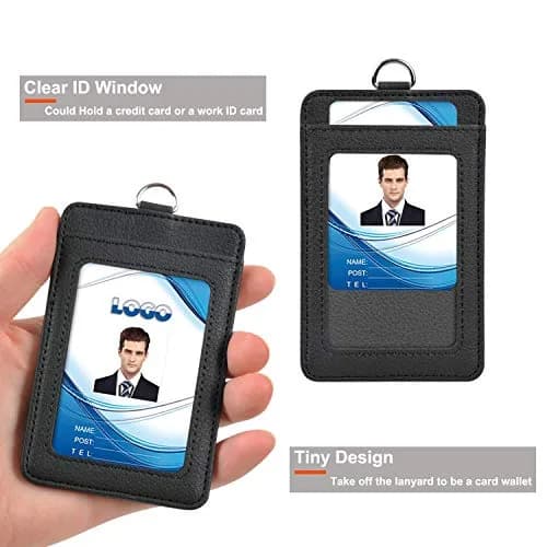 Life-Mate PU Leather ID Badge Holder with Clear ID Window & PU Leather Lanyard in Black | Durable, Stylish & Versatile thumbnail 3