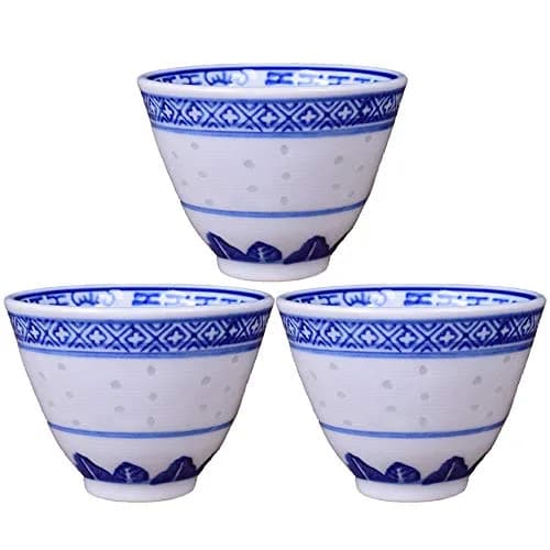 Woonsoon Bone China Tea Cup Set of 3 | 70 ml Traditional Blue-White Design thumbnail 1