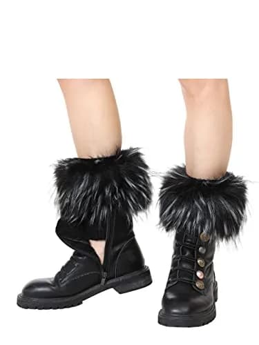 LA CARRIE Faux Fur Plush Leg Warmers Short Fuzzy Leg Cuffs for Women & Girls | Black & White (1 Pair) thumbnail 5