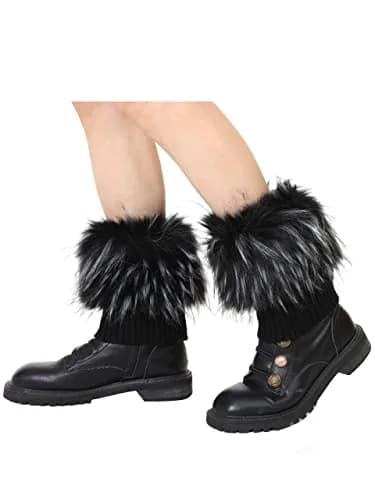 LA CARRIE Faux Fur Plush Leg Warmers Short Fuzzy Leg Cuffs for Women & Girls | Black & White (1 Pair) thumbnail 6