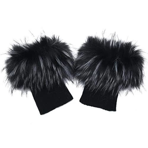 LA CARRIE Faux Fur Plush Leg Warmers Short Fuzzy Leg Cuffs for Women & Girls | Black & White (1 Pair) thumbnail 1