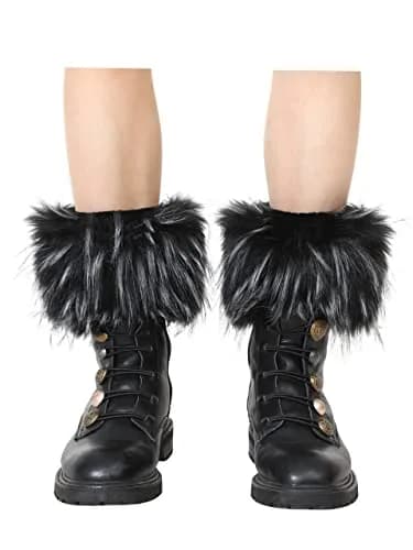 LA CARRIE Faux Fur Plush Leg Warmers Short Fuzzy Leg Cuffs for Women & Girls | Black & White (1 Pair) thumbnail 2