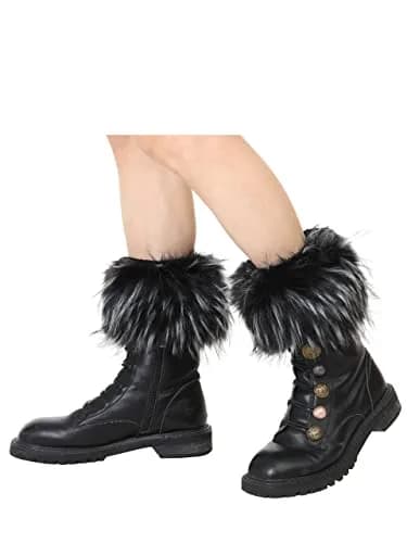 LA CARRIE Faux Fur Plush Leg Warmers Short Fuzzy Leg Cuffs for Women & Girls | Black & White (1 Pair) thumbnail 3