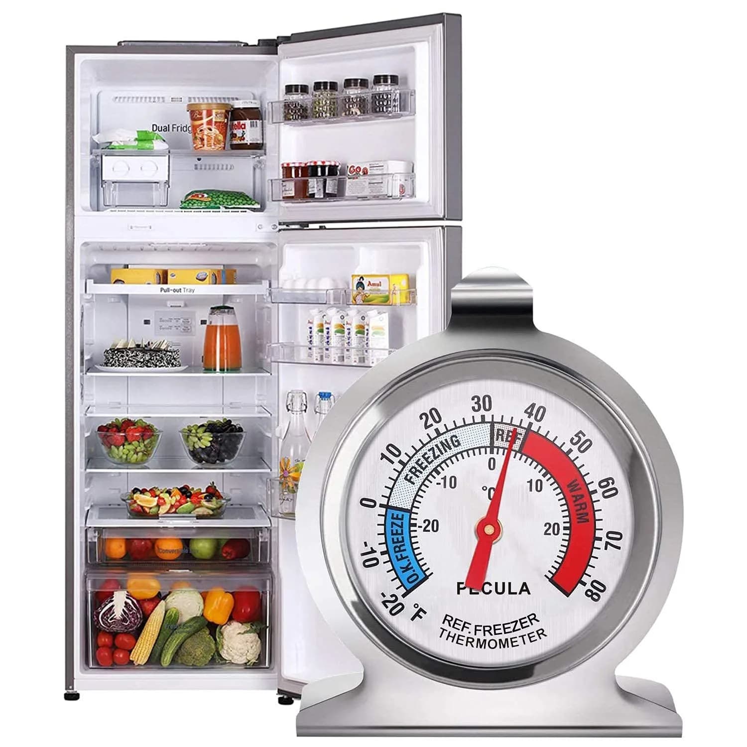 PECULA Classic Refrigerator Thermometer 4-Pack | Large Dial with Red Indicator for Freezers & Coolers - view 5