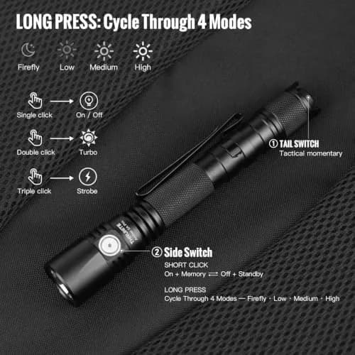 ThruNite Archer 2A Pro Flashlight 1020 Lumens 365M Long-Range Throw | Tactical, USB-C Rechargeable, IPX8 Waterproof thumbnail 3