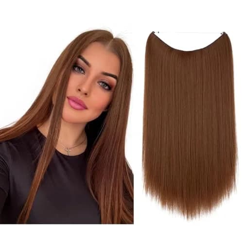 SARLA 22 Inch Invisible Wire Hair Extensions Light Auburn | Long Straight Synthetic Hairpiece for Women thumbnail 1