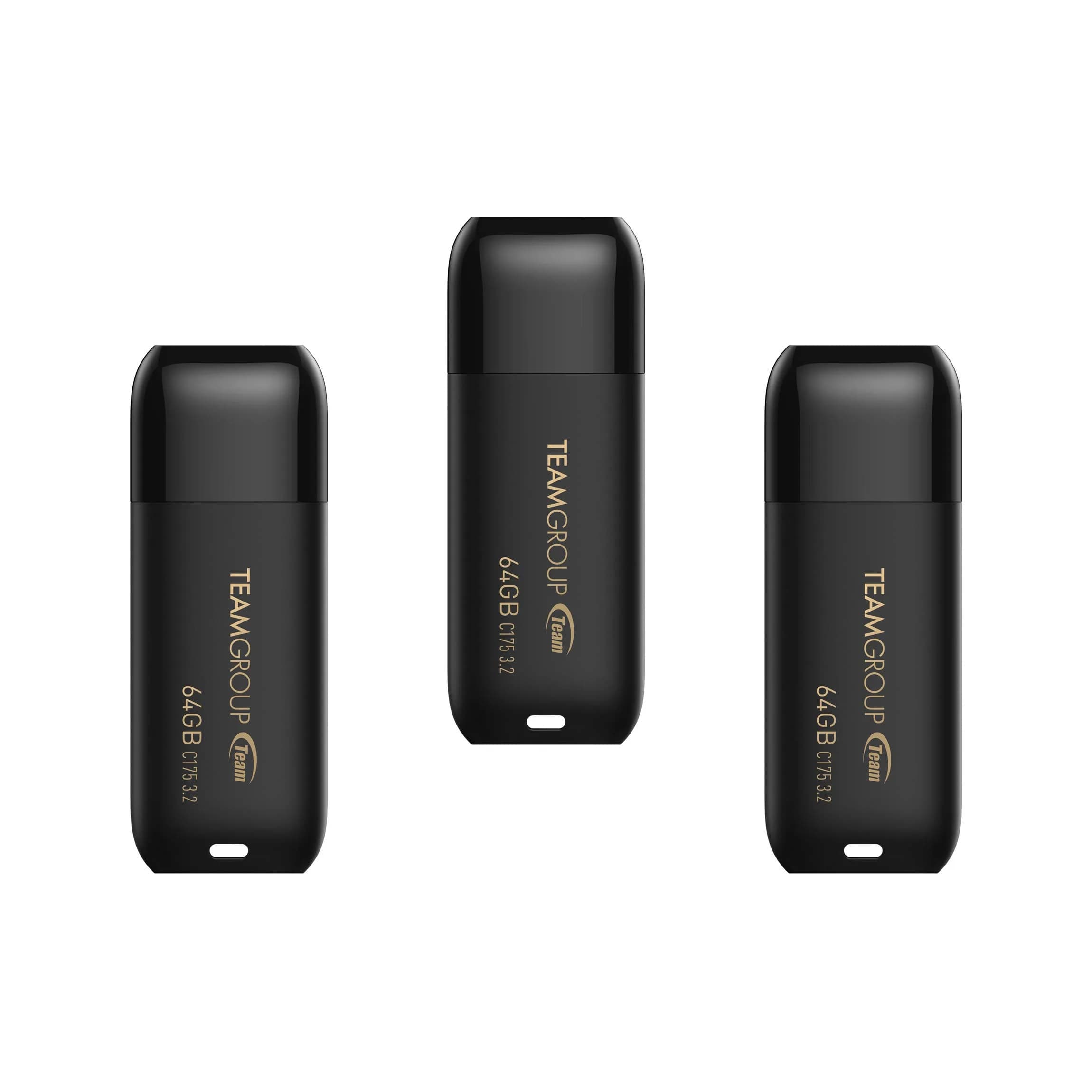 TEAMGROUP C175 64GB 3 Pack USB 3.2 Gen 1 Flash Drive | High-Speed Data Storage in Matte Black