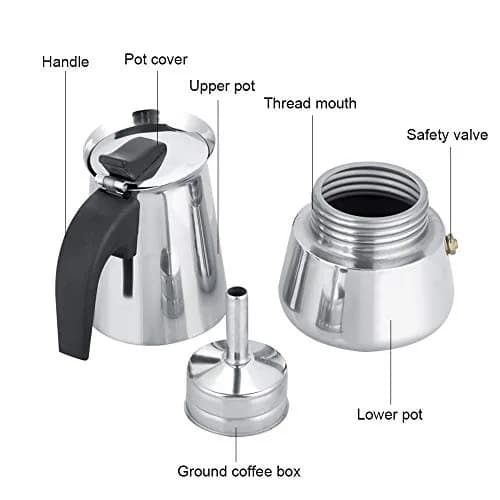Agatige Moka Espresso Maker 200ml | Stainless Steel Coffee Pot for Stovetop thumbnail 6