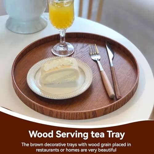 Agatige Round Wooden Serving Tray 21cm | Natural Wood Grain Decor for Home & Party thumbnail 2