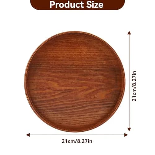 Agatige Round Wooden Serving Tray 21cm | Natural Wood Grain Decor for Home & Party thumbnail 3