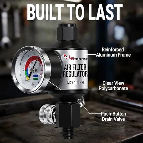 LE LEMATEC AI303-R1 Paint Sprayer Regulator with Gauge & Water Separator | Professional Air Control for Flawless Finishes thumbnail 4