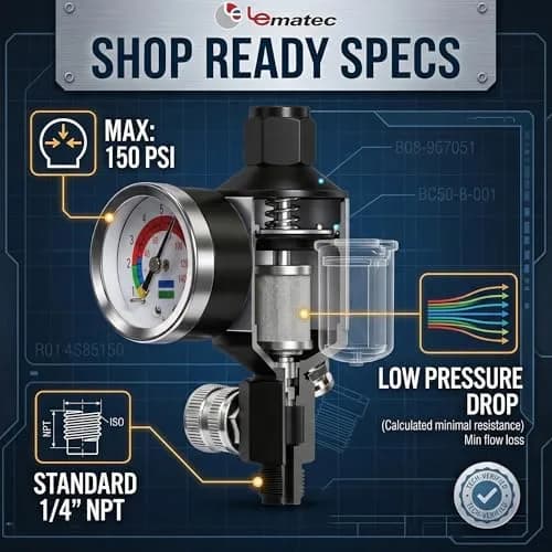 LE LEMATEC AI303-R1 Paint Sprayer Regulator with Gauge & Water Separator | Professional Air Control for Flawless Finishes thumbnail 6