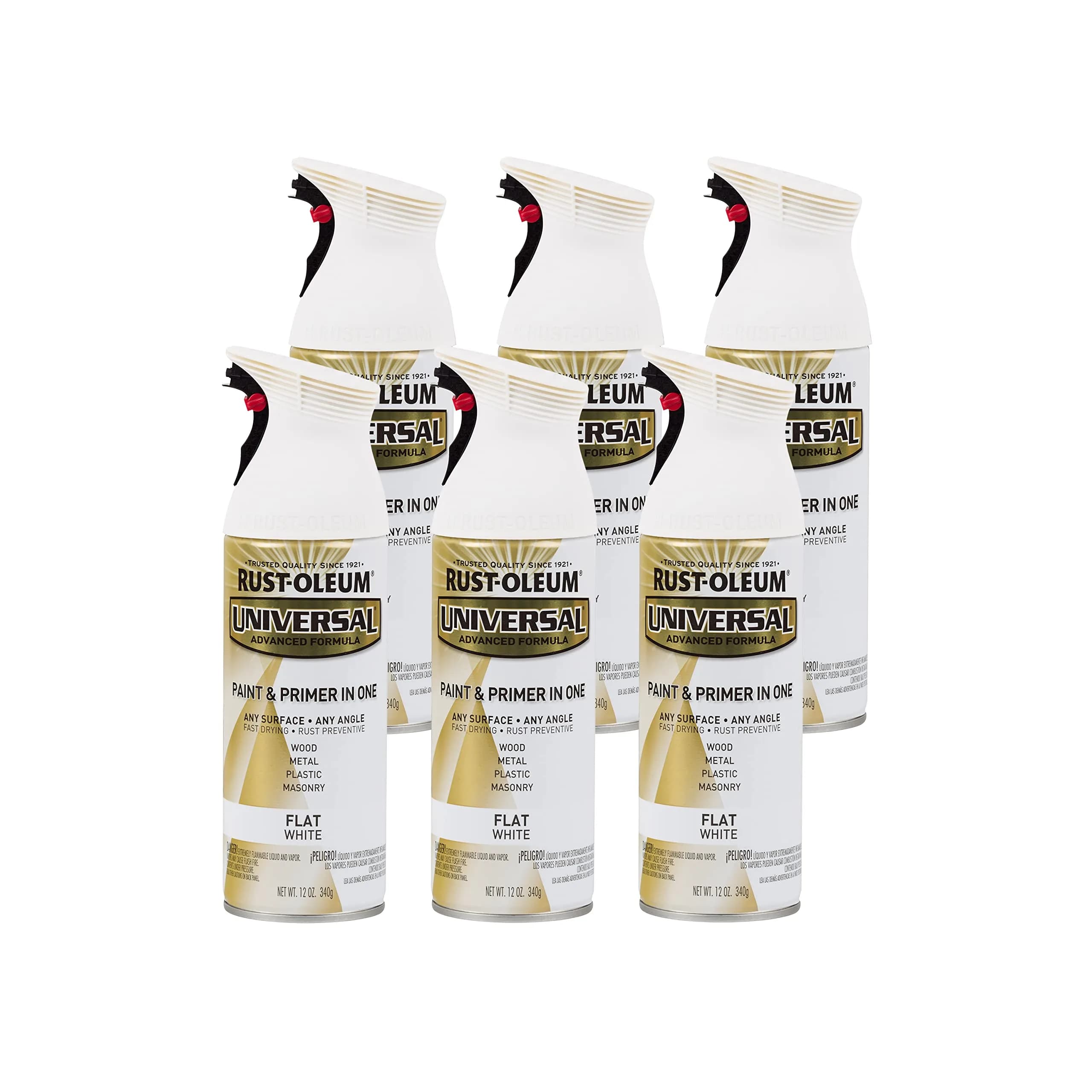 Rust-Oleum Universal All Surface Spray Paint, Flat White, 12 Ounce (Pack of 6) - main product image