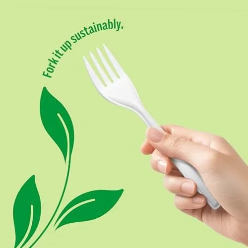 Perk Plastic Forks Mediumweight White 300-Count | Industrial Compostable Disposable Cutlery thumbnail 5