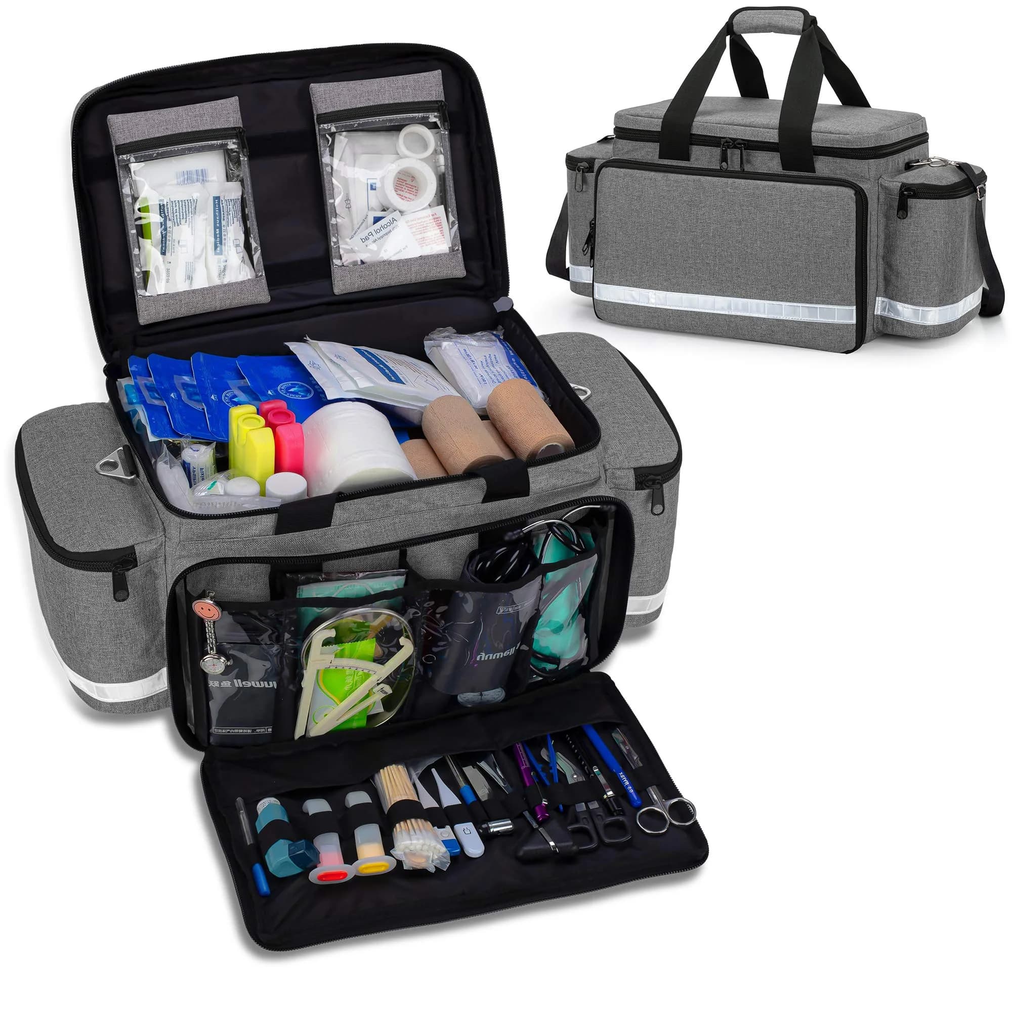 Trunab Trauma Bag with Dividers, EMT First Aid Pouch Medical Bag Empty, Grey 62.2cm x 29.7cm x 29.7cm