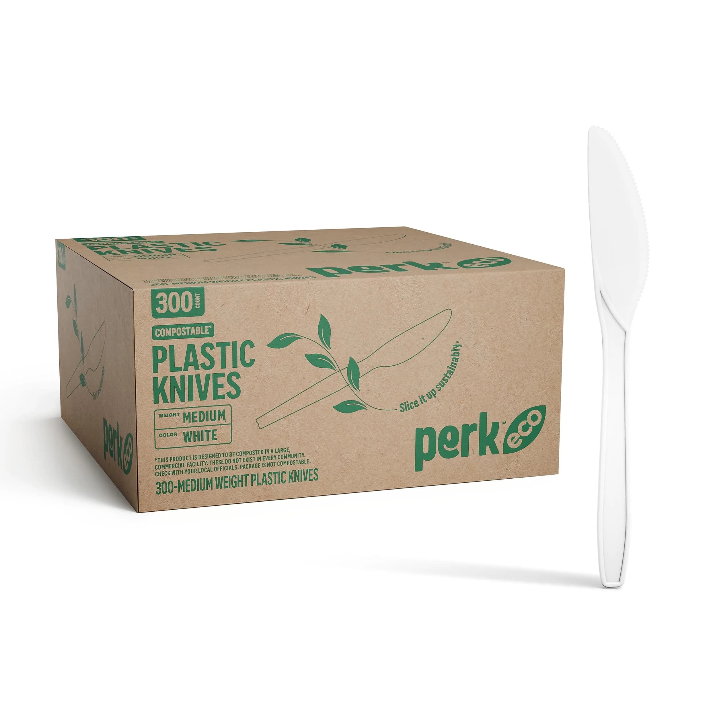 Perk Plastic Forks Mediumweight White 300-Count | Industrial Compostable Disposable Cutlery — White