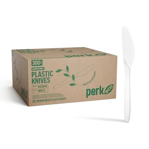Perk Eco Compostable Knives 300 Count White | Industrial-Grade, Mediumweight, Eco-Friendly thumbnail 1