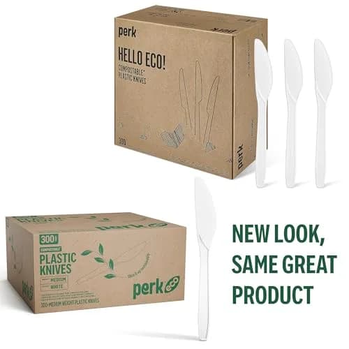 Perk Eco Compostable Knives 300 Count White | Industrial-Grade, Mediumweight, Eco-Friendly thumbnail 2