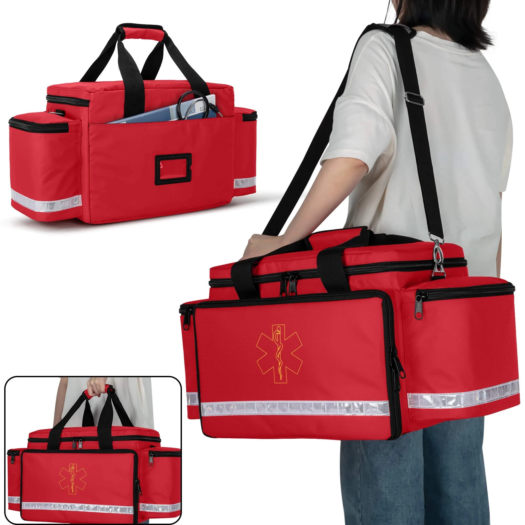 Trunab Red EMT Trauma Bag with Dividers, Medical First Aid Pouch 62cm (24.5") | Reinforced Nylon, Quick Grab & Go - view 5