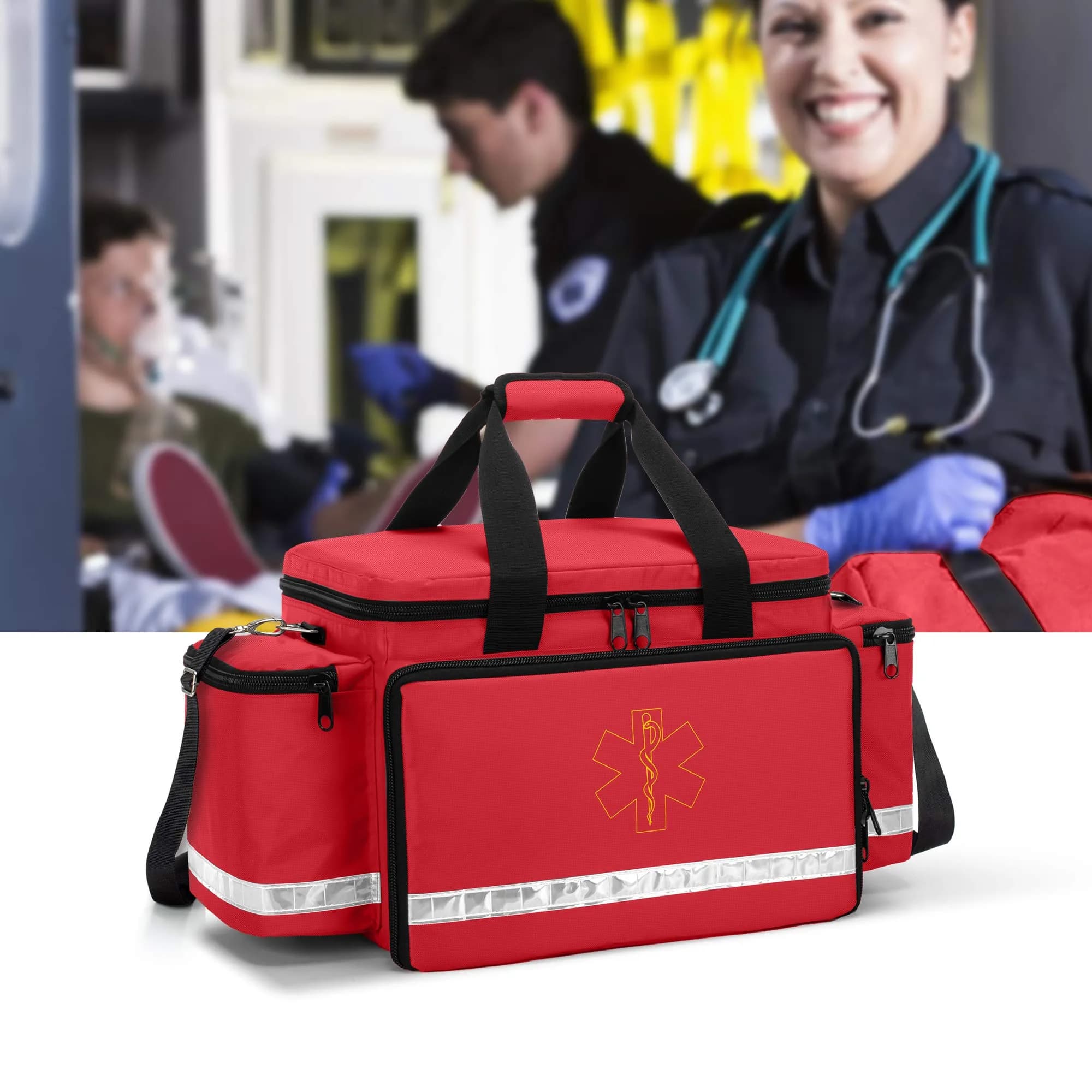Trunab Red EMT Trauma Bag with Dividers, Medical First Aid Pouch 62cm (24.5") | Reinforced Nylon, Quick Grab & Go - view 7
