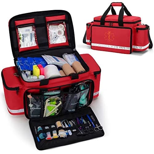Trunab Red EMT Trauma Bag with Dividers, Medical First Aid Pouch 62cm (24.5") | Reinforced Nylon, Quick Grab & Go thumbnail 1