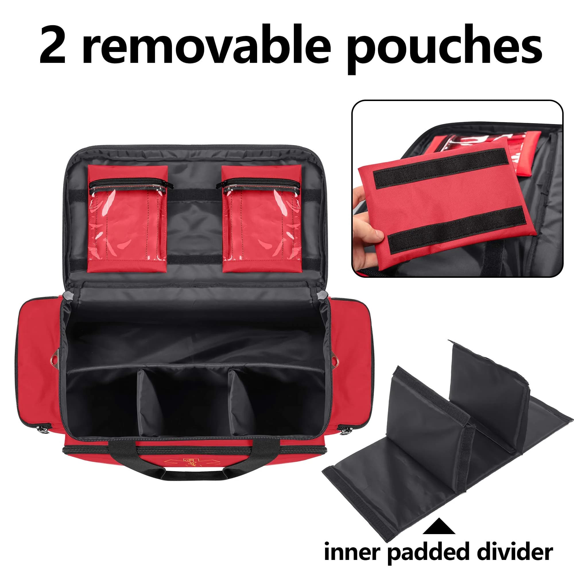 Trunab Red EMT Trauma Bag with Dividers, Medical First Aid Pouch 62cm (24.5") | Reinforced Nylon, Quick Grab & Go - view 2