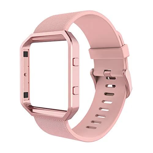 Simpeak Sport Band Compatible with Fitbit Blaze Small Pink | Silicone Wristband with Metal Frame thumbnail 1
