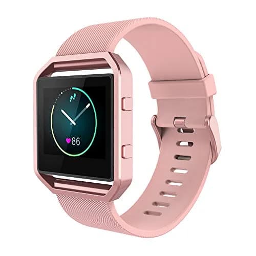 Simpeak Sport Band Compatible with Fitbit Blaze Small Pink | Silicone Wristband with Metal Frame thumbnail 3