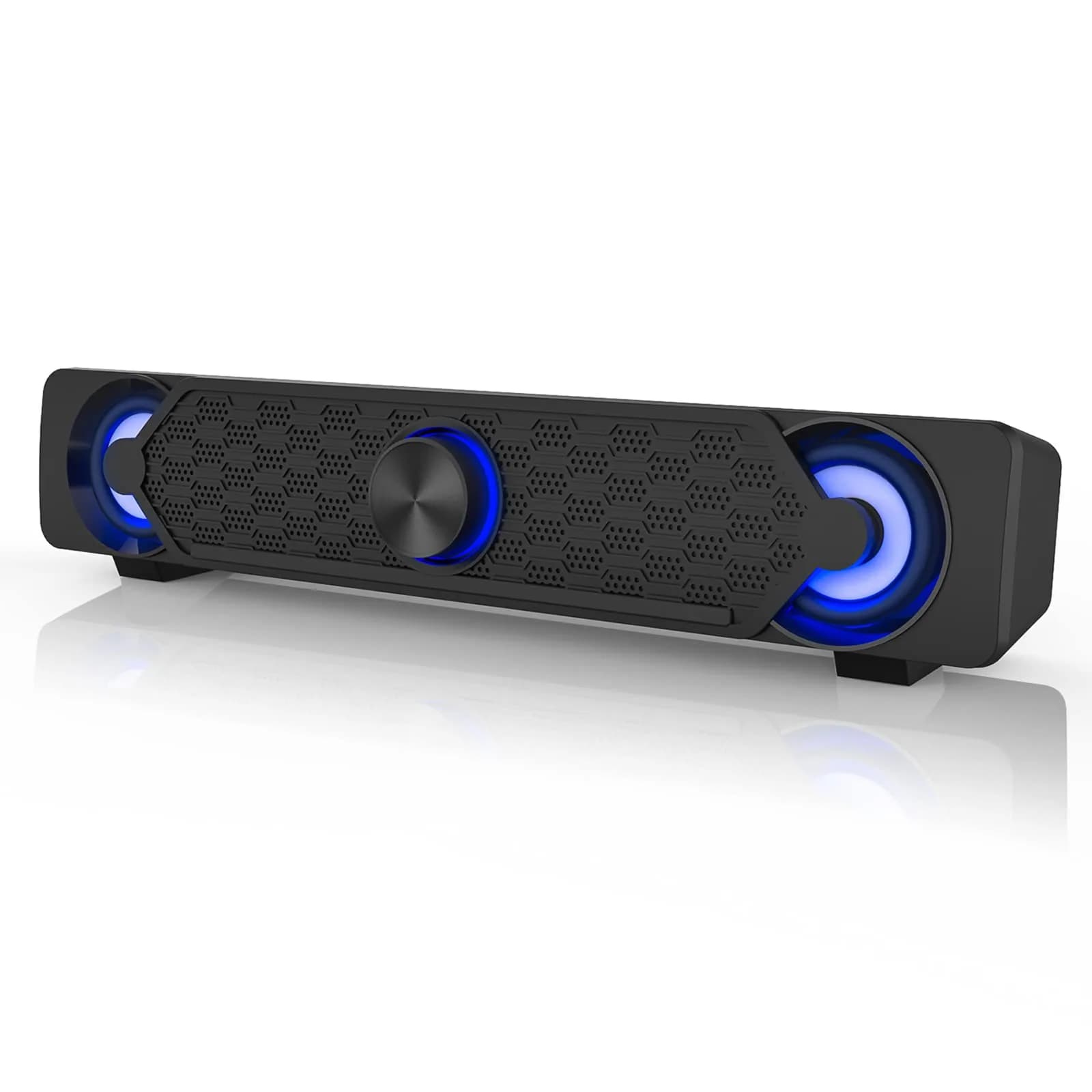 Smalody Mini Soundbar Computer Speakers | USB Powered Wired PC Speakers with Blue LED Lights