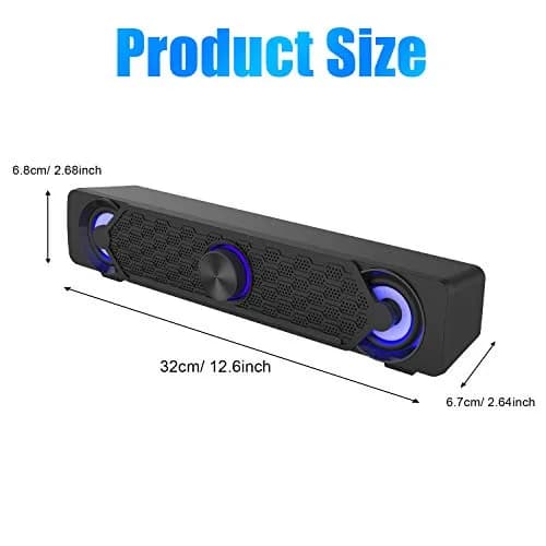 Smalody Mini Soundbar Computer Speakers | USB Powered Wired PC Speakers with Blue LED Lights thumbnail 5