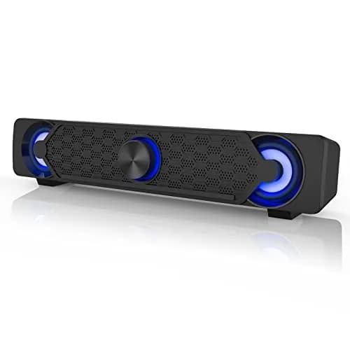 Smalody Mini Soundbar Computer Speakers | USB Powered Wired PC Speakers with Blue LED Lights thumbnail 1