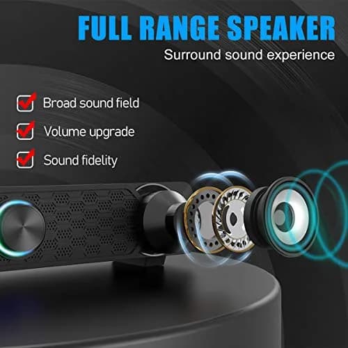 Smalody Mini Soundbar Computer Speakers | USB Powered Wired PC Speakers with Blue LED Lights thumbnail 2