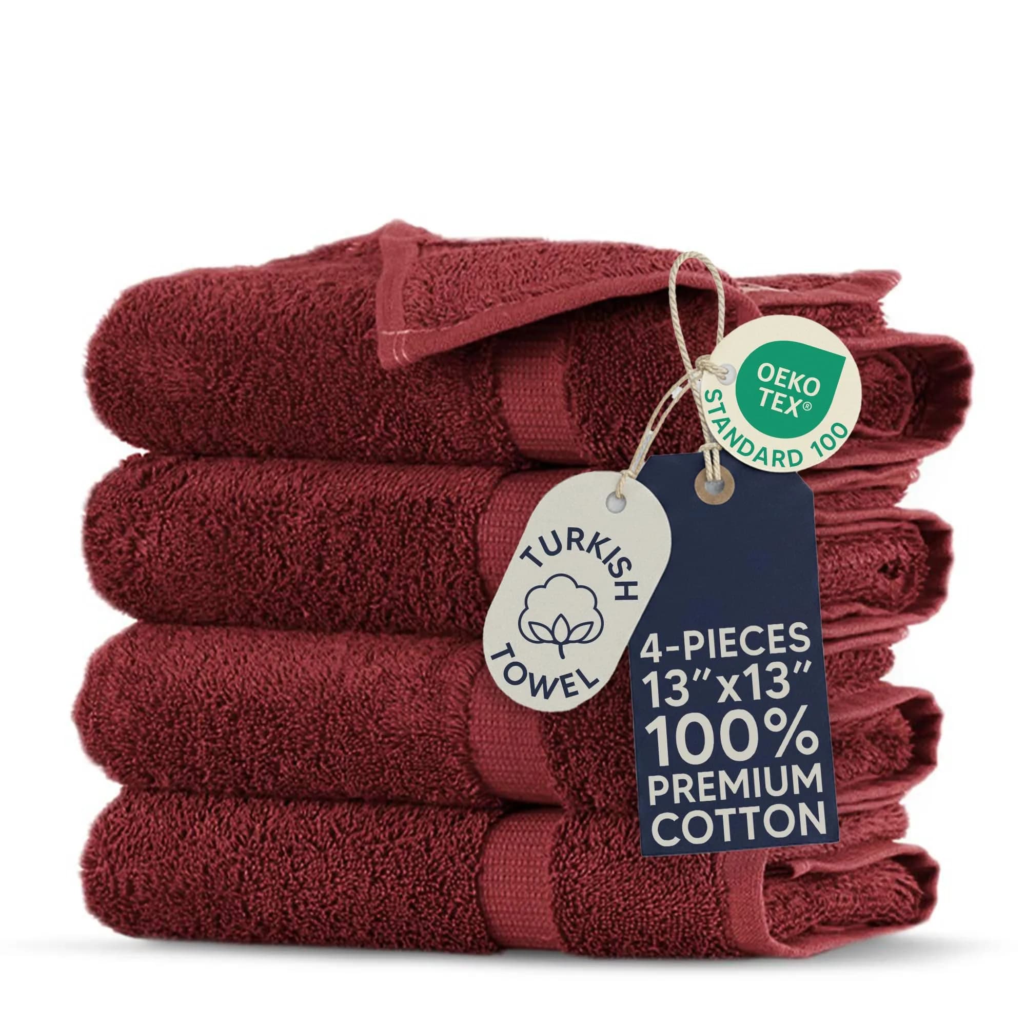 Towel Bazaar Turkish Cotton Washcloths 13x13 (4-Pack, Cranberry) | Premium Long-Staple Fibre, Natural Dyes — Cranberry