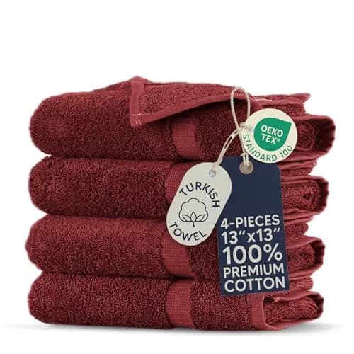 Towel Bazaar Turkish Cotton Washcloths 13x13 (4-Pack, Cranberry) | Premium Long-Staple Fibre, Natural Dyes thumbnail 1