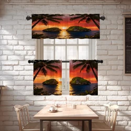 Shrahala Beautiful Sunrise Hawaii Kitchen Valances 52x18 inch | Beach Palms Sunset Window Decor thumbnail 6