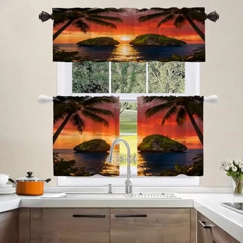 Shrahala Beautiful Sunrise Hawaii Kitchen Valances 52x18 inch | Beach Palms Sunset Window Decor thumbnail 8