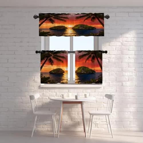 Shrahala Beautiful Sunrise Hawaii Kitchen Valances 52x18 inch | Beach Palms Sunset Window Decor thumbnail 2