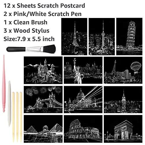AP ARTSPER Rainbow Landscape Scratch Art Paper Set 7.9x5.5 Inch | 12 Sheets Postcard Cards & Drawing Pens thumbnail 4