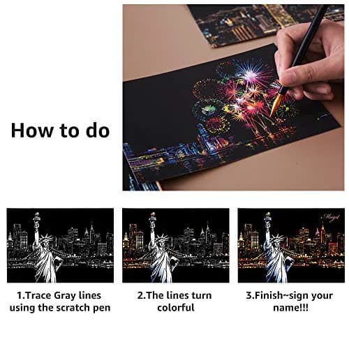 AP ARTSPER Rainbow Landscape Scratch Art Paper Set 7.9x5.5 Inch | 12 Sheets Postcard Cards & Drawing Pens thumbnail 6