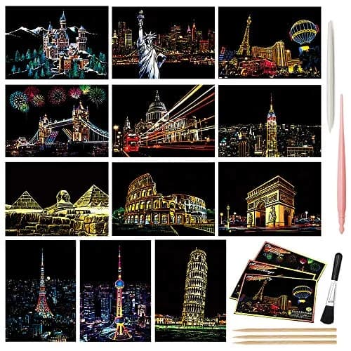 AP ARTSPER Rainbow Landscape Scratch Art Paper Set 7.9x5.5 Inch | 12 Sheets Postcard Cards & Drawing Pens thumbnail 1