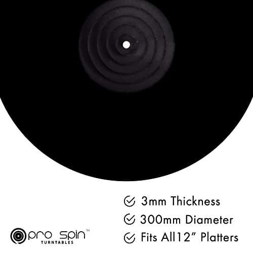 PRO SPIN Black Acrylic Turntable Mat - Platter Slipmat for 12" Vinyl Record Player, Antistatic, Tighter Bass, Noise Reduction thumbnail 2