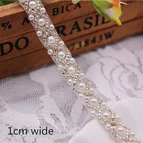 FQTANJU Crystal Rhinestone Applique Trim - 3 Yards, White Beaded Bridal Lace for Wedding Dresses, Gowns, Prom, Party & Formal Attire thumbnail 1