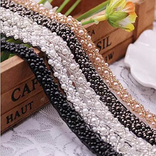 FQTANJU Crystal Rhinestone Applique Trim - 3 Yards, White Beaded Bridal Lace for Wedding Dresses, Gowns, Prom, Party & Formal Attire thumbnail 3