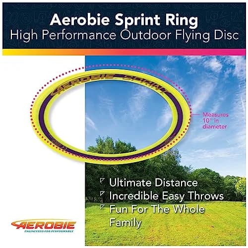 Aerobie Sprint Ring Outdoor Flying Disc 10 Inches Yellow | Long Distance, Compact Design thumbnail 2