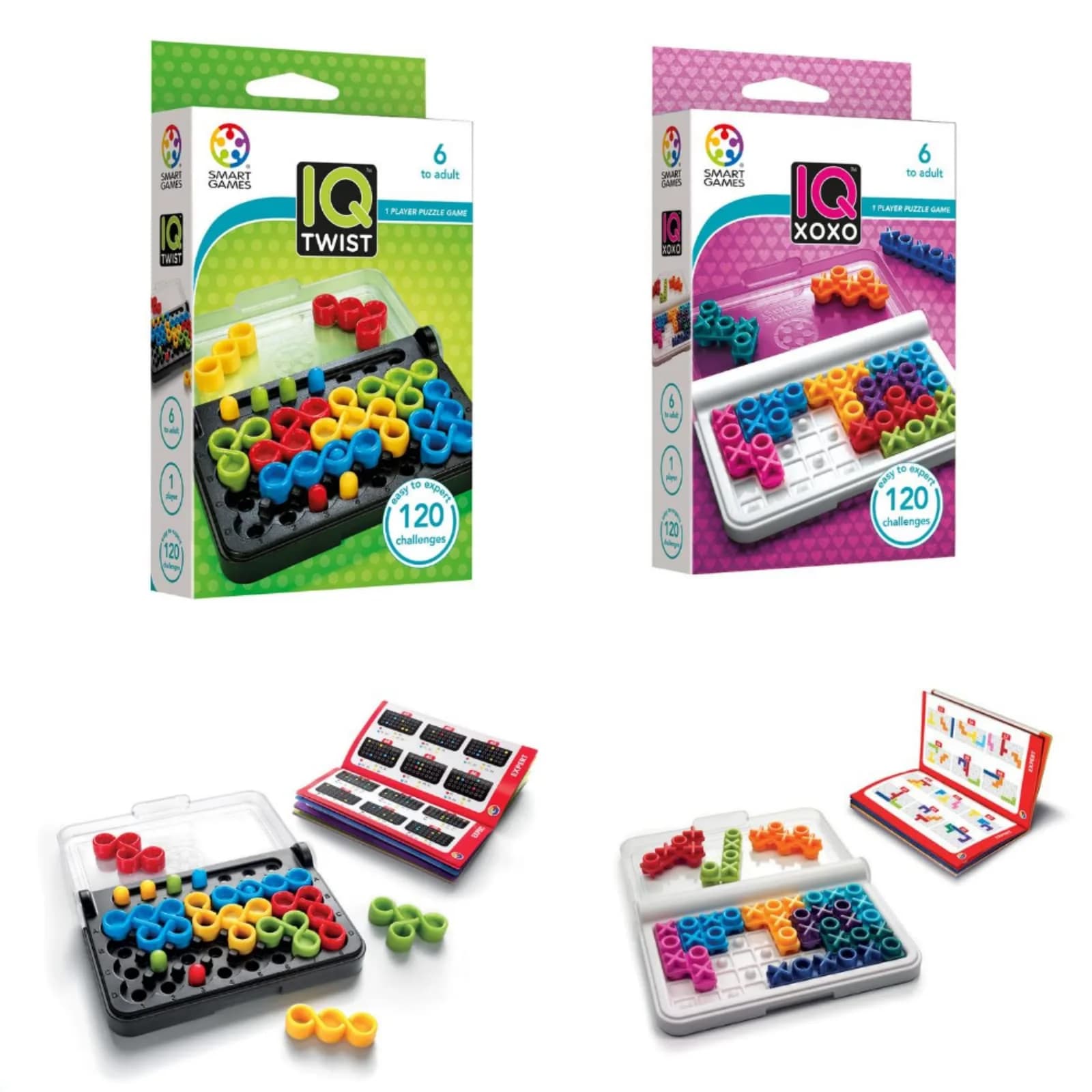 SmartGames IQ Bundles Color Series: IQ Twist & IQ XOXO | 240 Challenges for Ages 6-Adult
