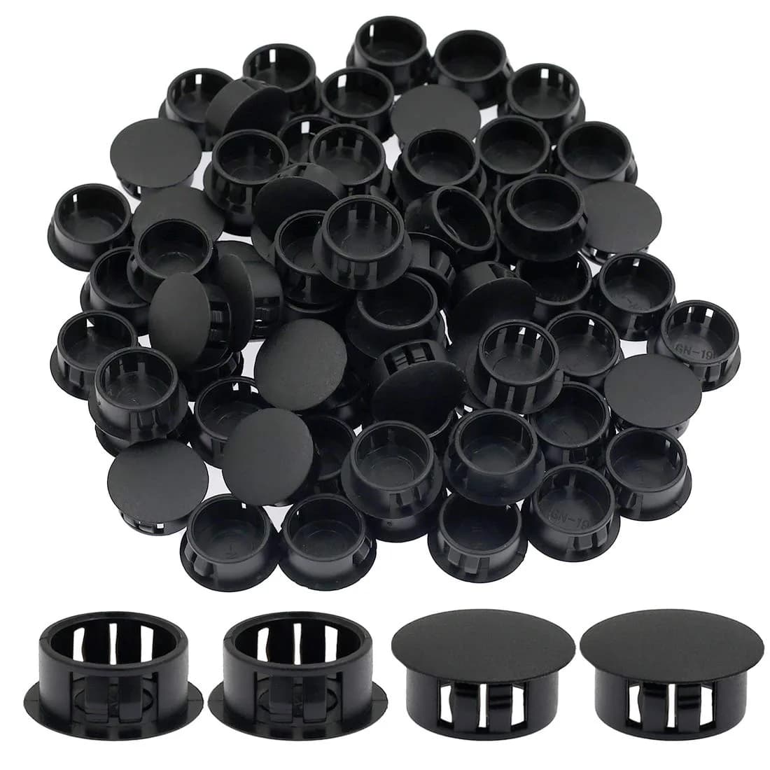suiwotin 60PCS 19mm (3/4") Black Hole Plugs Plastic | Waterproof, Shock Absorption, Durable — Black