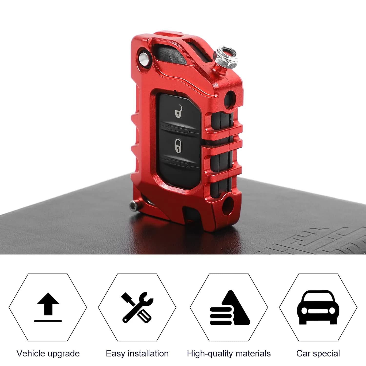 RT-TCZ Red Aluminum Alloy Key Fob Case Cover for Jeep Wrangler JL JLU Gladiator 2018-2023 | Heavy Duty Protection - view 3